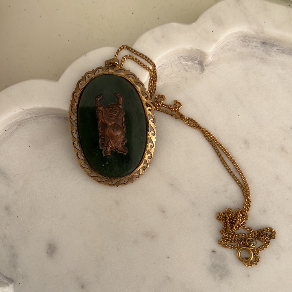 Jade Green Pendant Necklace Brooch